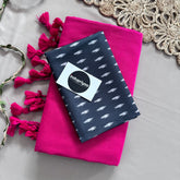 Pink Handloom Khadi Cotton Saree With  Black Print Blouse